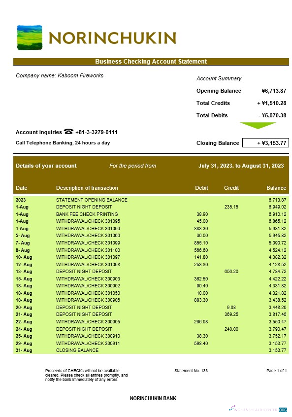 Download Norinchukin Bank enterprise statement Word and PDF template Photoshop template